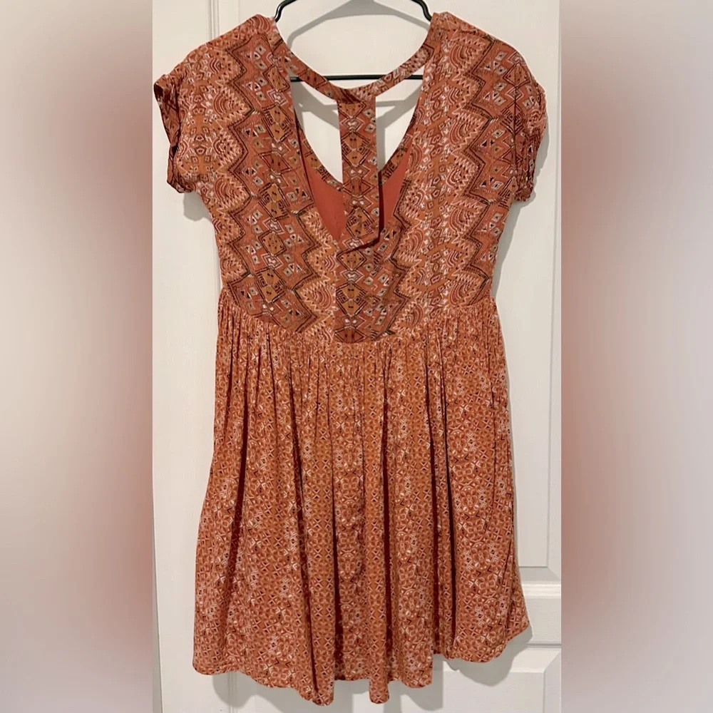 Free People Sundown Boho Babydoll Mini Dress Orange Combo ZB1